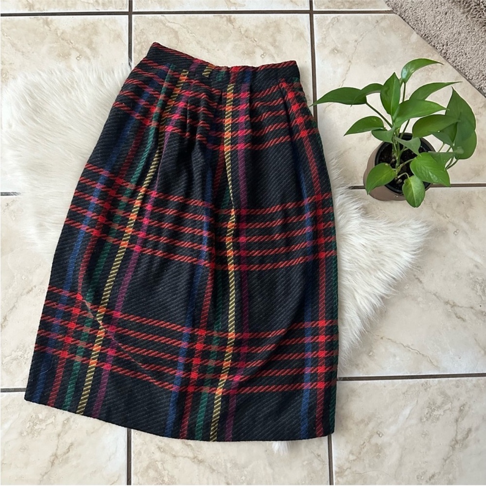 VTG Colorful Plaid Midi Skirt - Picture 1 of 5
